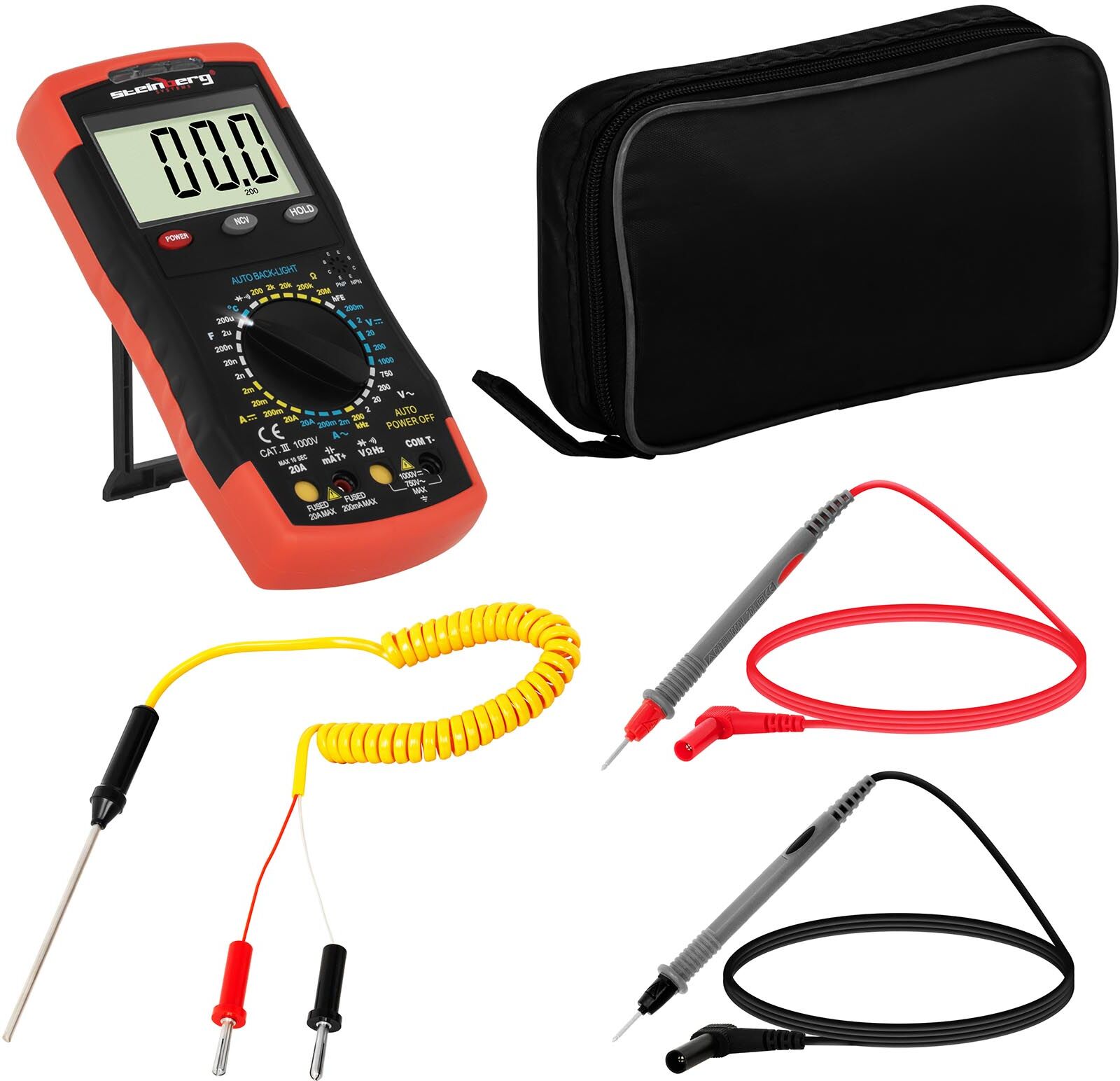 Steinberg Systems Digitalt multimeter - 2,000 siffer - hFE transistor - NCV - temperaturavlesning 10030403