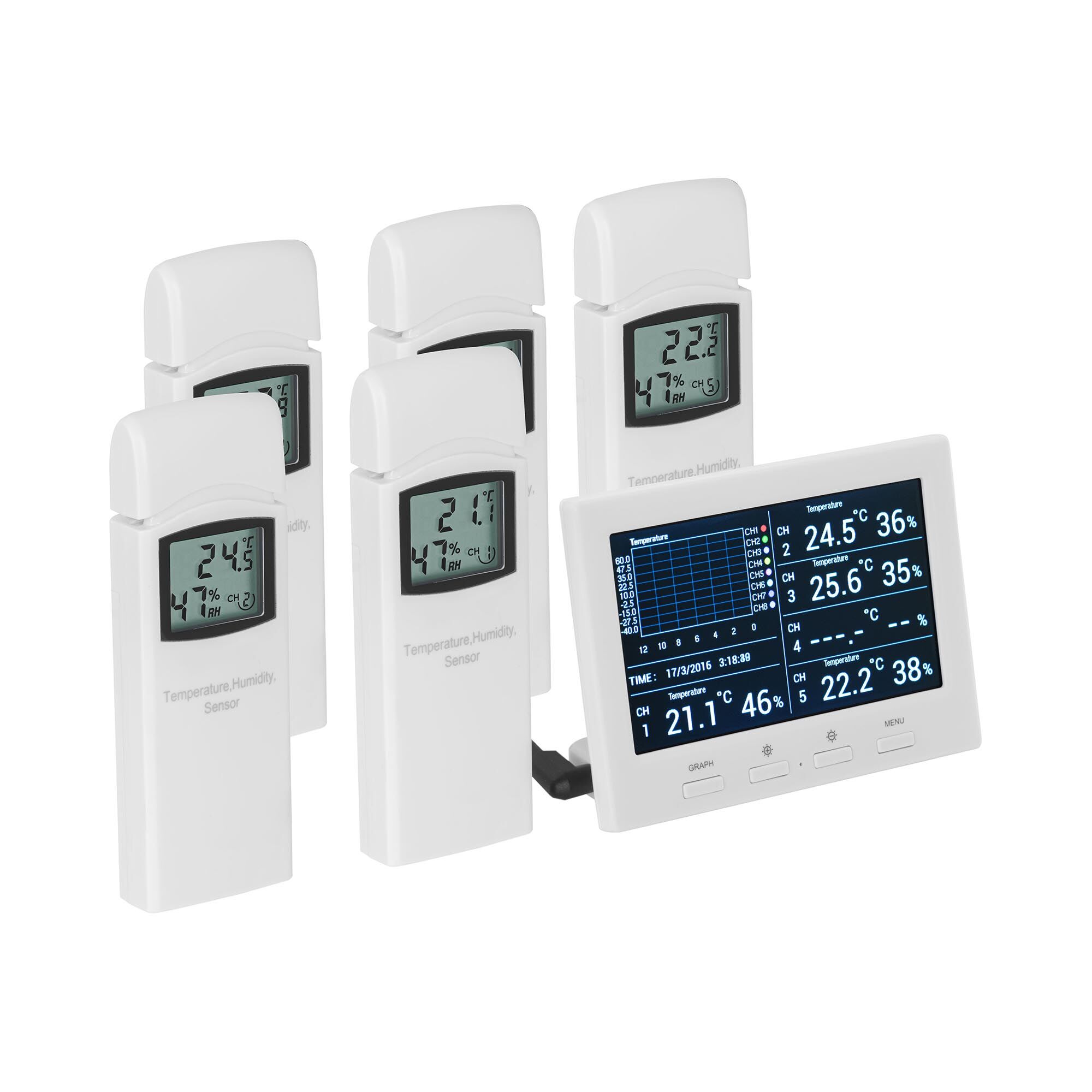 Steinberg Systems Innendørs hygrometer/termometer - 8 kanaler 10030456