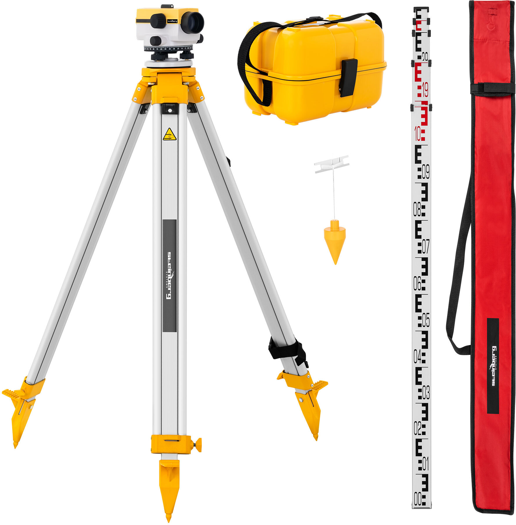 Steinberg Systems Nivelleringskikkert - med stativ og nivelleringsstang - 20x forstørrelse - 2.5 mm objektiv - luftdempet kompensator 10030466