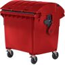 kaiserkraft Müllcontainer aus Kunststoff, DIN EN 840, Volumen 1100 l, BxHxT 1360 x 1465 x 1100 mm, Schiebedeckel, Kindersicherung, rot