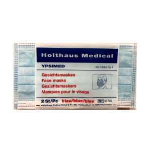 Holthaus Medical GmbH & Co. KG YPSIMED medizinischer Mundschutz, Ergänzung für KFZ-Verbandkasten, Hygienischer Mundschutz Typ I nach EN 14683 zur praktischen Nachrüstung, 1 Packung = 2 Masken