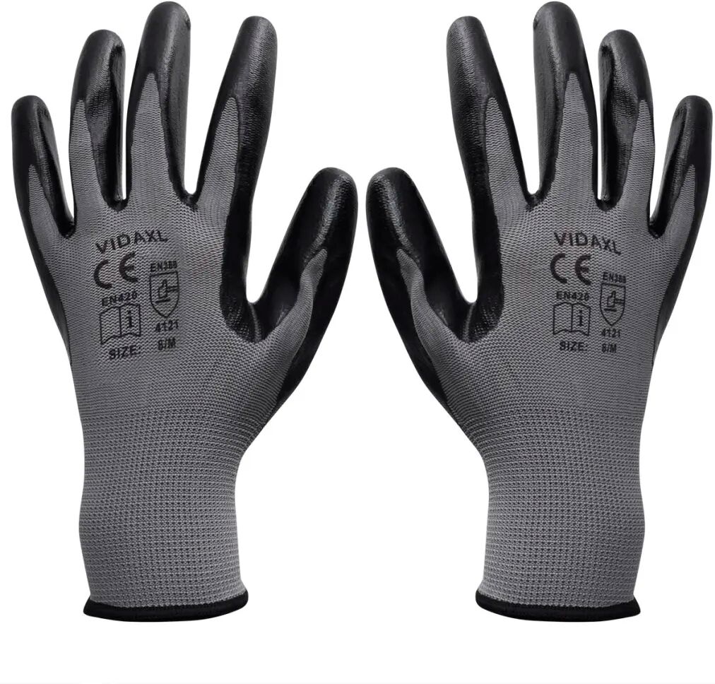 vidaXL Gants de travail Nitrile 24 paires Gris et noir Taille 9/L