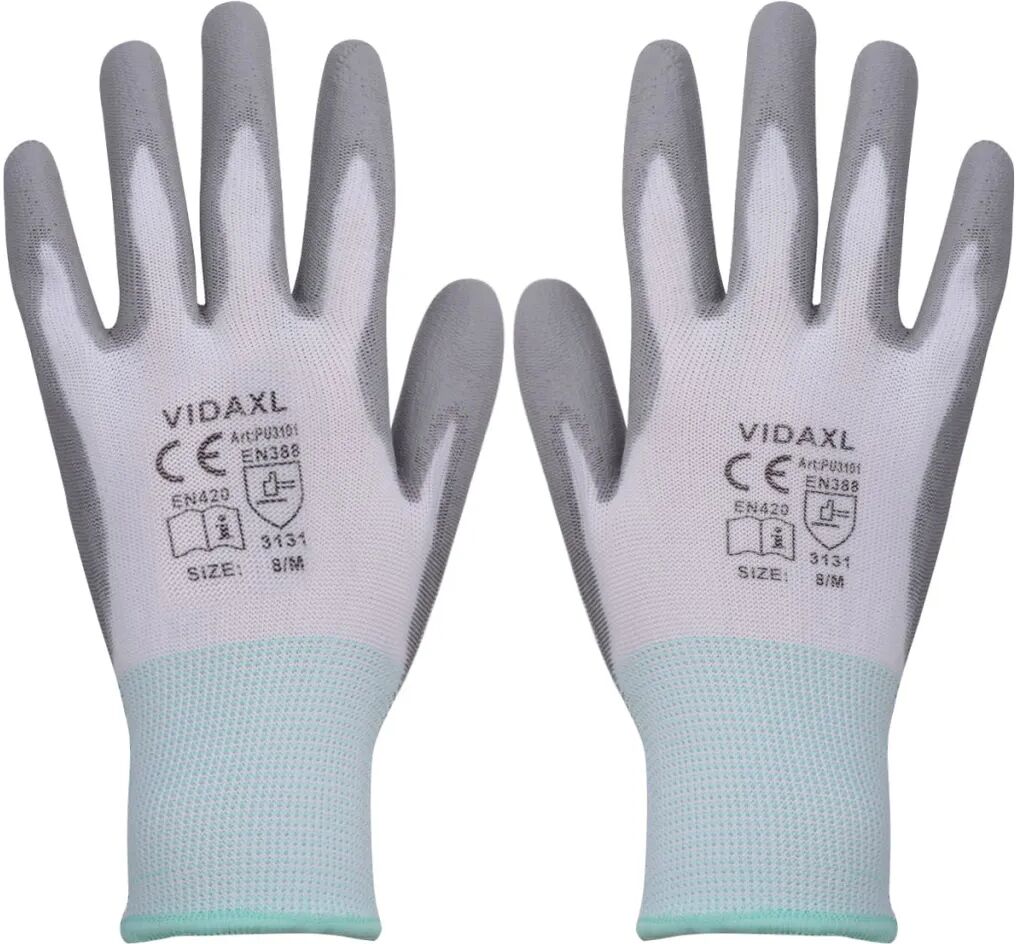 vidaXL Gants de travail PU 24 paires Blanc et gris Taille 8/M