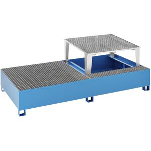 eurokraft basic Stahl-Auffangwanne für Tankcontainer IBC/KTC, für 2 x 1000-l-Container, 1 Abfüllaufsatz, pulverbeschichtet, blau RAL 5012