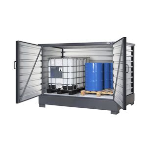 eurokraft pro Stahlblech-Gefahrstoffdepot, für 8 x 200-l-Fässer oder 2 x IBC/KTC, HxBxT 2060 x 2900 x 1570 mm