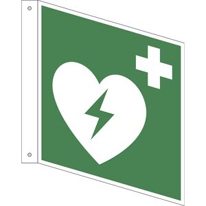 kaiserkraft Rettungszeichen, Automatisierter externer Defibrillator, VE 10 Stk, Aluminium, Fahnenschild, 200 x 200 mm