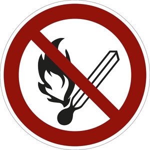 kaiserkraft Verbotszeichen, Feuer, offenes Licht und Rauchen verboten, VE 10 Stk, Folie, Ø 100 mm