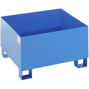 eurokraft basic Stahl-Auffangwanne für 200-l-Fässer, LxBxH 800 x 800 x 465 mm, mit Zulassung, blau pulverbeschichtet, ohne Gitterrost