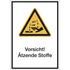 kaiserkraft Kombischilder mit Text für Warnkennzeichen, Vorsicht! Ätzende Stoffe, VE 10 Stk, Folie, LxH 130 x 185 mm