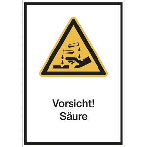 kaiserkraft Kombischilder mit Text für Warnkennzeichen, Vorsicht! Säure, VE 10 Stk, Folie, LxH 130 x 185 mm