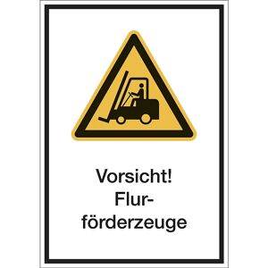 kaiserkraft Kombischilder mit Text für Warnkennzeichen, Vorsicht! Flurförderzeuge, VE 10 Stk, Folie, LxH 130 x 185 mm