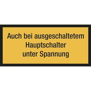 kaiserkraft Kombischilder mit Text für Warnkennzeichen, Auch bei ausgeschaltetem Hauptschalter unter Spannung, VE 10 Stk, Folie, LxH 100 x 50 mm