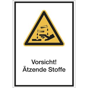 kaiserkraft Kombischilder mit Text für Warnkennzeichen, Vorsicht! Ätzende Stoffe, VE 10 Stk, Kunststoff, LxH 210 x 297 mm