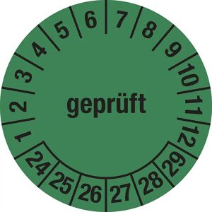 kaiserkraft Mehrjahresplakette, geprüft, grün, Dokumentenfolie, Ø 30 mm, VE 10 Stk, 24 - 29