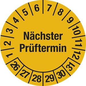 kaiserkraft Nächster Prüftermin, Mehrjahreszahlen, Dokumentenfolie, Ø 30 mm, VE 10 Stk, 26 - 31, gelb