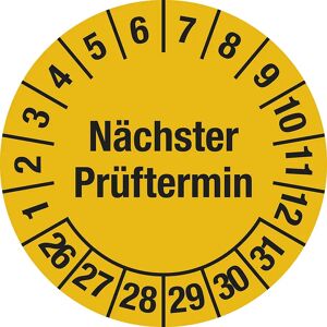 kaiserkraft Nächster Prüftermin, Mehrjahreszahlen, Dokumentenfolie, Ø 25 mm, VE 10 Stk, 26 - 31, gelb