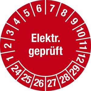 kaiserkraft Elektr. geprüft, Dokumentenfolie, Ø 30 mm, VE 10 Stk, 24 - 29, rot
