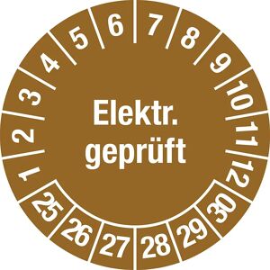 kaiserkraft Elektr. geprüft, Dokumentenfolie, Ø 30 mm, VE 10 Stk, 25 - 30, braun