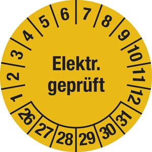 kaiserkraft Elektr. geprüft, Dokumentenfolie, Ø 25 mm, VE 10 Stk, 26 - 31, gelb