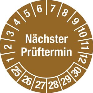 kaiserkraft Nächster Prüftermin, Mehrjahreszahlen, Dokumentenfolie, Ø 20 mm, 25 - 30, braun