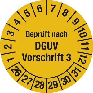 kaiserkraft Geprüft nach DGUV, Dokumentenfolie, Ø 25 mm, VE 10 Stk, 26 - 31, gelb