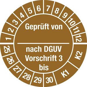 kaiserkraft Geprüft von/nach DGUV, Dokumentenfolie, Ø 25 mm, VE 10 Stk, 25 - 30, braun