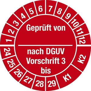 kaiserkraft Geprüft von/nach DGUV, Dokumentenfolie, Ø 25 mm, VE 10 Stk, 24 - 29, rot