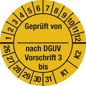 kaiserkraft Geprüft von/nach DGUV, Dokumentenfolie, Ø 25 mm, VE 10 Stk, 26 - 31, gelb