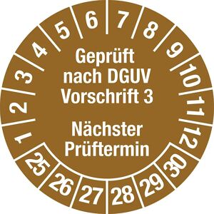 kaiserkraft Geprüft nach DGUV Vorschrift 3, Dokumentenfolie, Ø 30 mm, VE 10 Stk, 25 - 30, braun