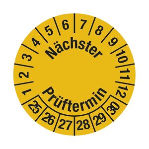 kaiserkraft Nächster Prüftermin, Folie, LxH 95 x 25 mm, VE 10 Stk, 25 - 30, gelb