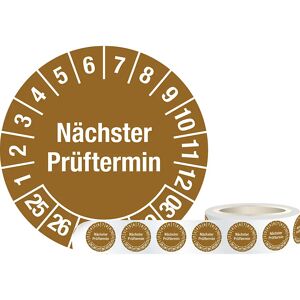 kaiserkraft Prüfplakette (Nächster Prüftermin), Folie, Ø 30 mm, 1 Rolle mit 1000 Stück, 25 - 30, braun