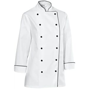 JOBELINE Damenkochjacke Premium Chef Langarm farbige Paspel; Kleidergrösse 48; weiss/schwarz