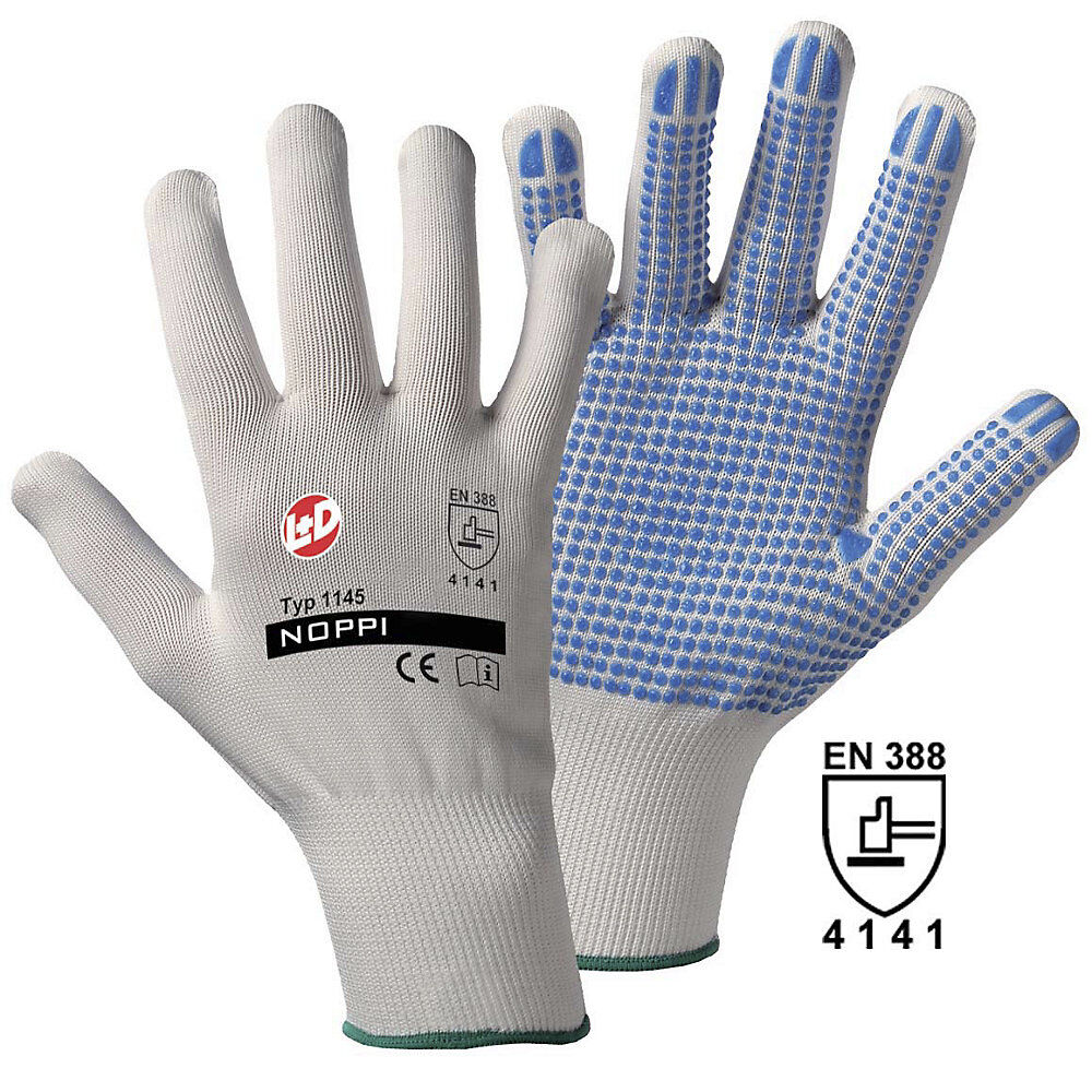 Leipold+Döhle Handschuhe NOPPI weiß / blau, VE 12 Paar Größe 10 (XL)