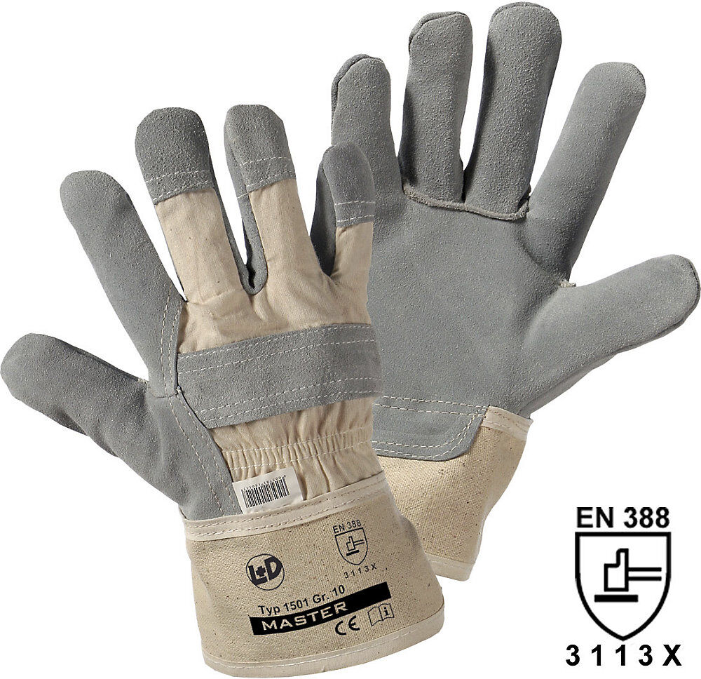 Leipold+Döhle Handschuhe MASTER, Rindspaltleder grau, VE 12 Paar Größe 10 (XL)