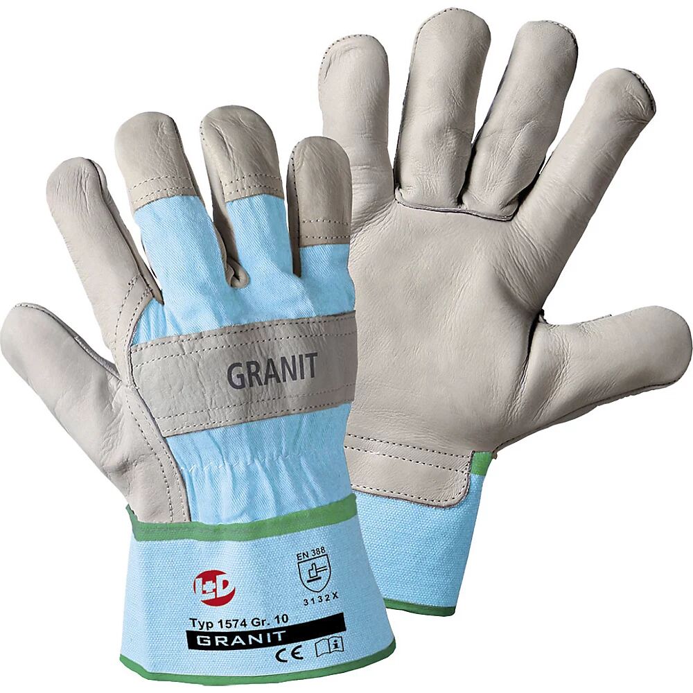 Leipold+Döhle Rindnarbenleder-Handschuhe GRANIT grau / hellblau, VE 12 Paar Größe 11 (XXL)