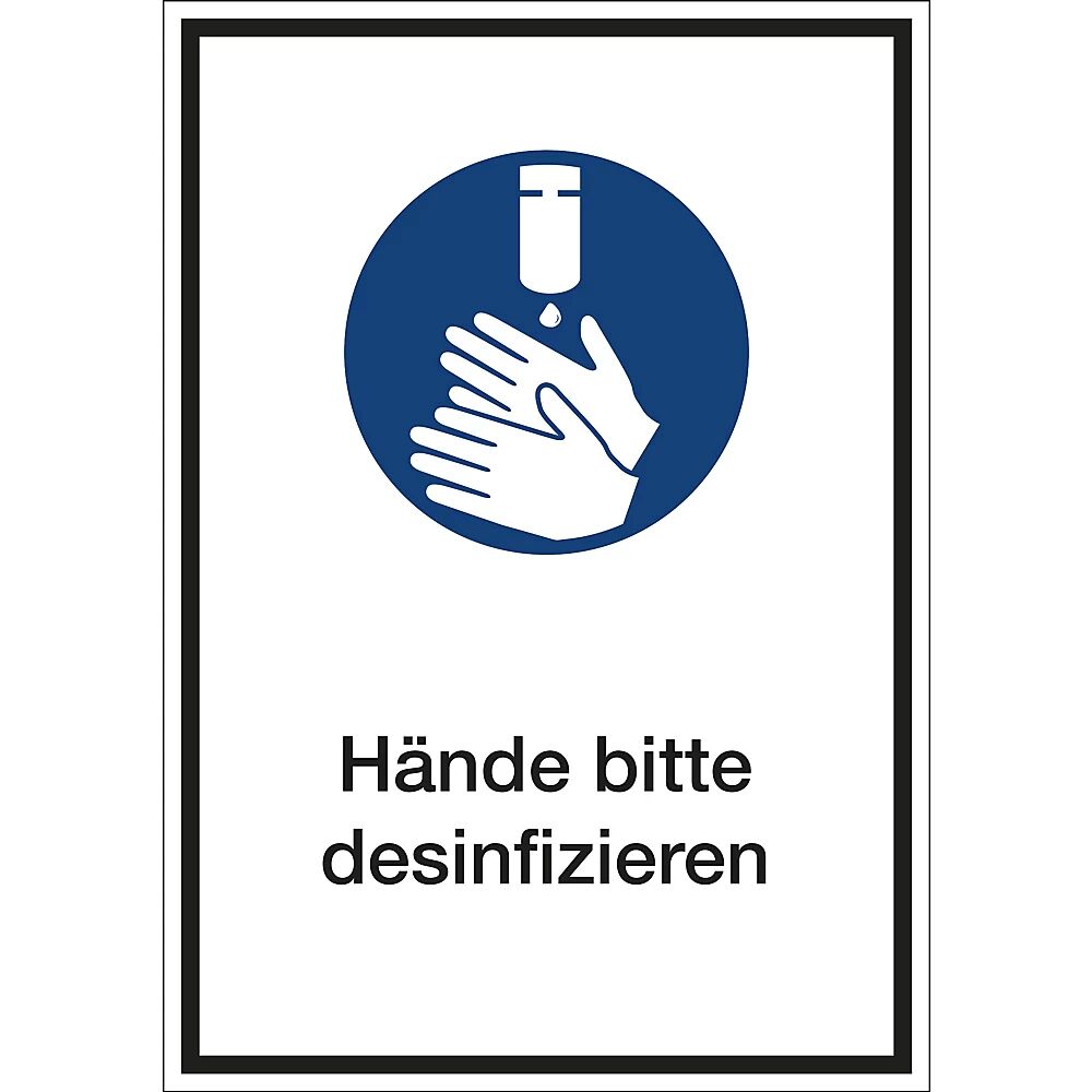 Kombizusatzschilder für Gebotszeichen Hände desinfizieren, VE 10 Stk Folie, LxHxT 130 x 185 x 0.1 mm