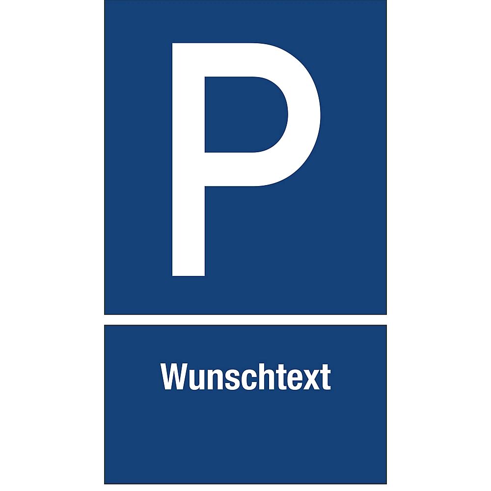 Parkplatzkennzeichen, Kunststoff P / individuelle Beschriftung - bis max. 20 Zeichen LxH 250 x 400 mm