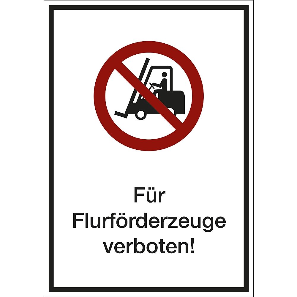 Kombizusatzschild mit Text für Verbotszeichen Für Flurförderzeuge verboten, VE 10 Stk Kunststoff, LxHxT 210 x 297 x 1 mm