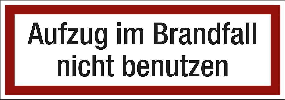 Brandschutzkennzeichen für die Feuerwehr Aufzug im Brandfall nicht benutzen, VE 10 Stk Folie, LxH 148 x 52 mm