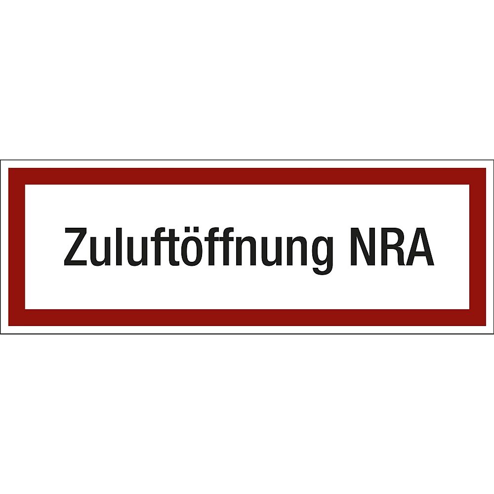 Brandschutzkennzeichen für die Feuerwehr Zuluftöffnung NRA, VE 10 Stk Folie, LxH 297 x 105 mm