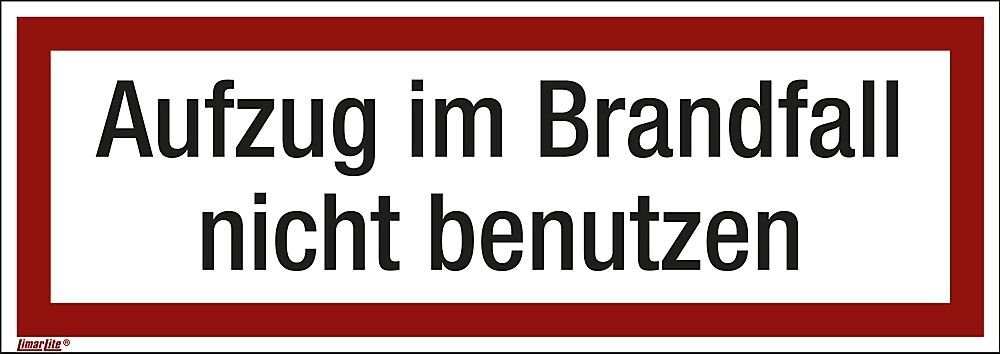 Brandschutzkennzeichen für die Feuerwehr Aufzug im Brandfall nicht benutzen, VE 10 Stk Folie, langnachleuchtend, LxH 297 x 105 mm