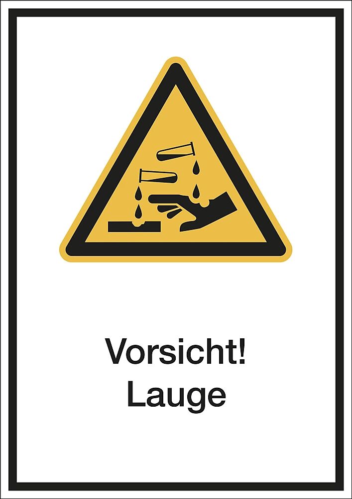 Kombischilder mit Text für Warnkennzeichen Vorsicht! Lauge, VE 10 Stk Folie, LxH 210 x 297 mm