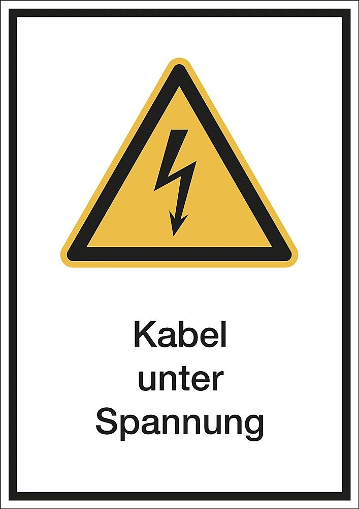 Kombischilder mit Text für Warnkennzeichen Kabel unter Spannung, VE 10 Stk Folie, LxH 210 x 297 mm