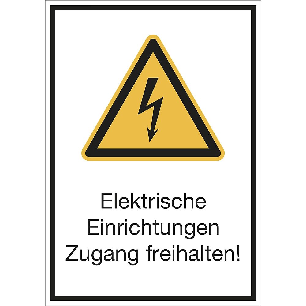 Kombischilder mit Text für Warnkennzeichen Elektr. Einrichtungen Zugang freihalten, VE 10 Stk Folie, LxH 210 x 297 mm