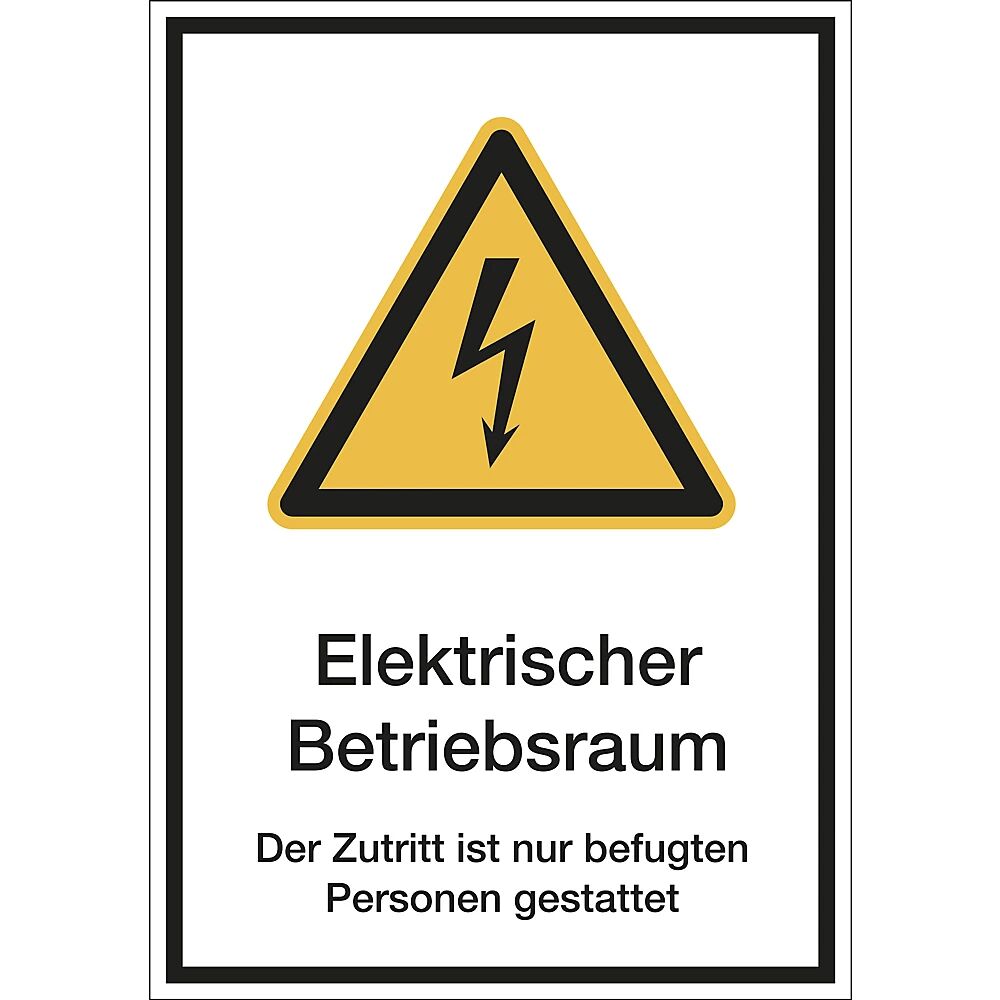 Kombischilder mit Text für Warnkennzeichen Elektrischer Betriebsraum etc., VE 10 Stk Folie, LxH 130 x 185 mm