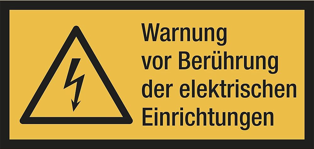 Kombischilder mit Text für Warnkennzeichen Warnung vor Berührung der elektrischen Einrichtungen, VE 10 Stk Folie, LxH 148 x 74 mm