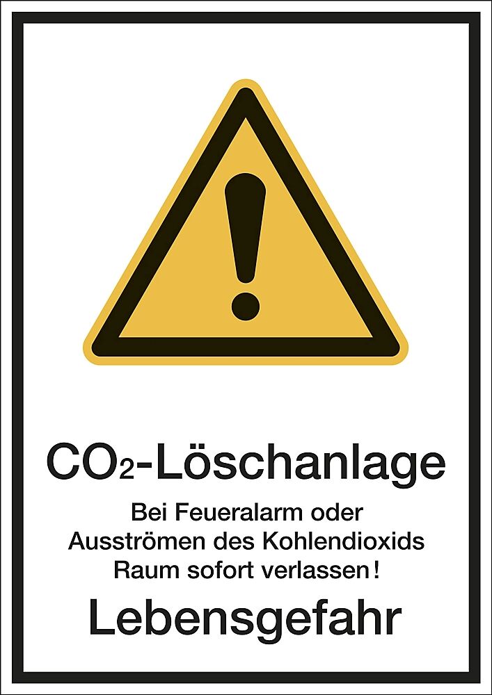 Kombischilder mit Text für Warnkennzeichen CO₂-Löschanlage, VE 10 Stk Kunststoff, LxH 210 x 297 mm