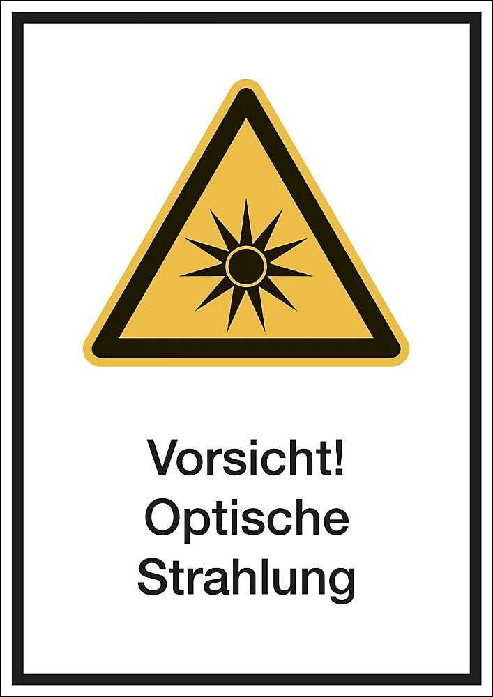 Kombischilder mit Text für Warnkennzeichen Vorsicht! Optische Strahlung, VE 10 Stk Kunststoff, LxH 210 x 297 mm