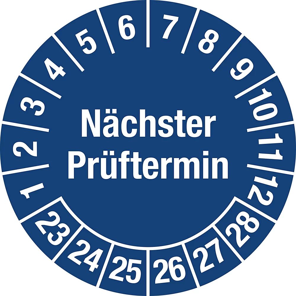 Nächster Prüftermin, Mehrjahreszahlen Dokumentenfolie, Ø 30 mm, VE 10 Stk 23 - 28, blau