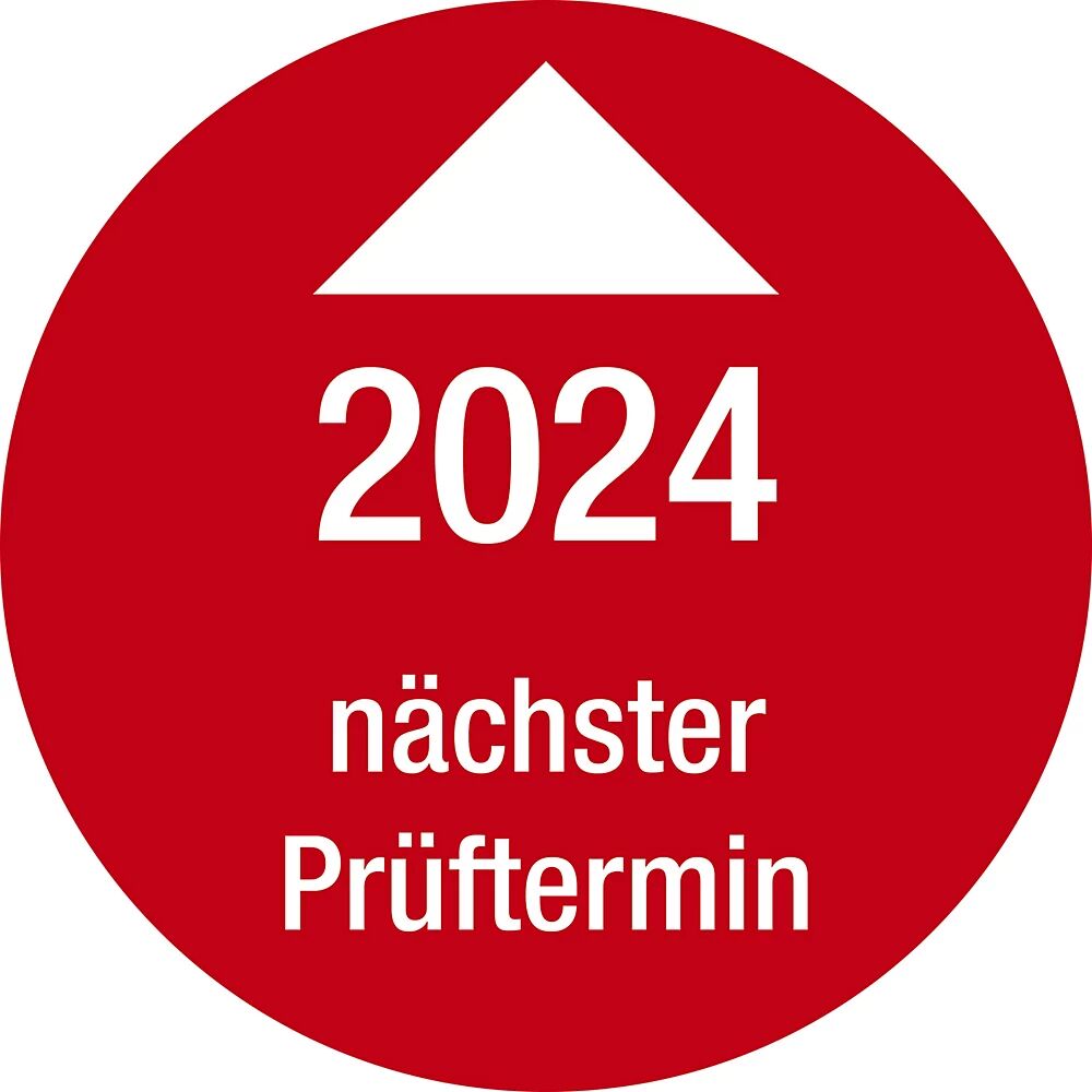 Nächster Prüftermin, Jahreszahl Dokumentenfolie, Ø 30 mm, VE 10 Stk 2024, rot